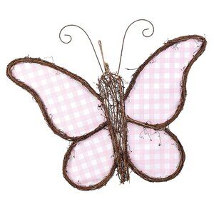 22" Grapevine Hanger: Pink Check Butterfly